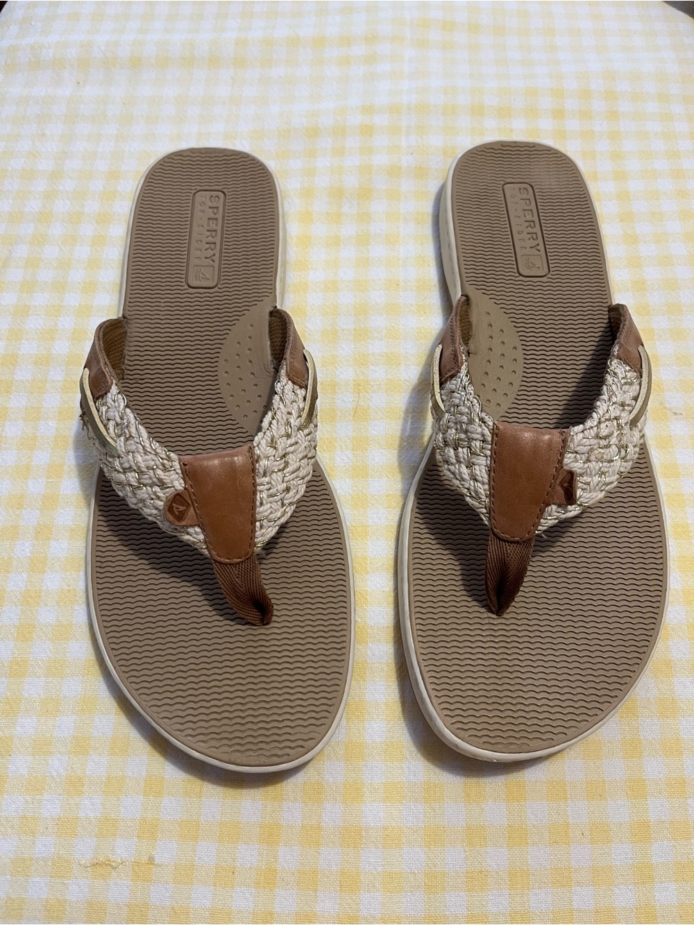 Sperry Women’s Braided Cream and Tan Thong Sandals